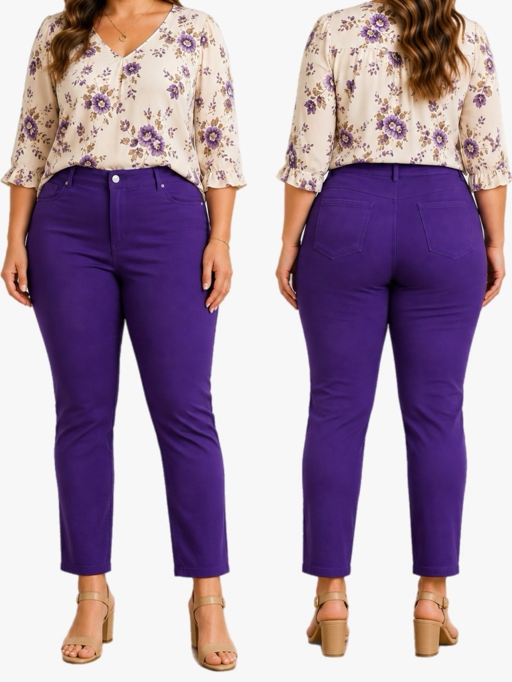 Cato Purple Stretch Straight Ankle Pants Plus Size 18W Career Casual